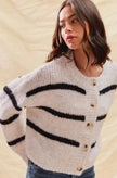 Frigg | Women's White Striped Knit Down Cardigan