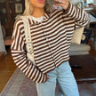 Evelyn | Women's Striped Button Front Cardigan Sweater with Cozy for Layering