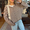 Evelyn | Women's Striped Button Front Cardigan Sweater with Cozy for Layering