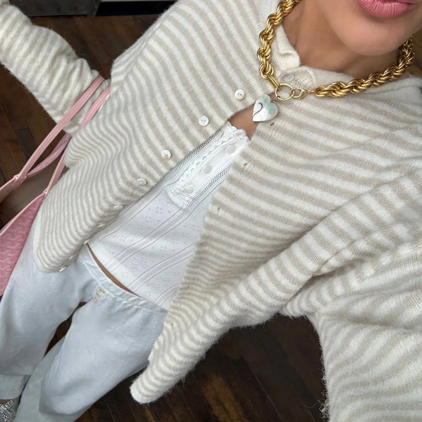 Evelyn | Women's Striped Button Front Cardigan Sweater with Cozy for Layering