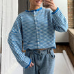 Evelyn | Women's Striped Button Front Cardigan Sweater with Cozy for Layering