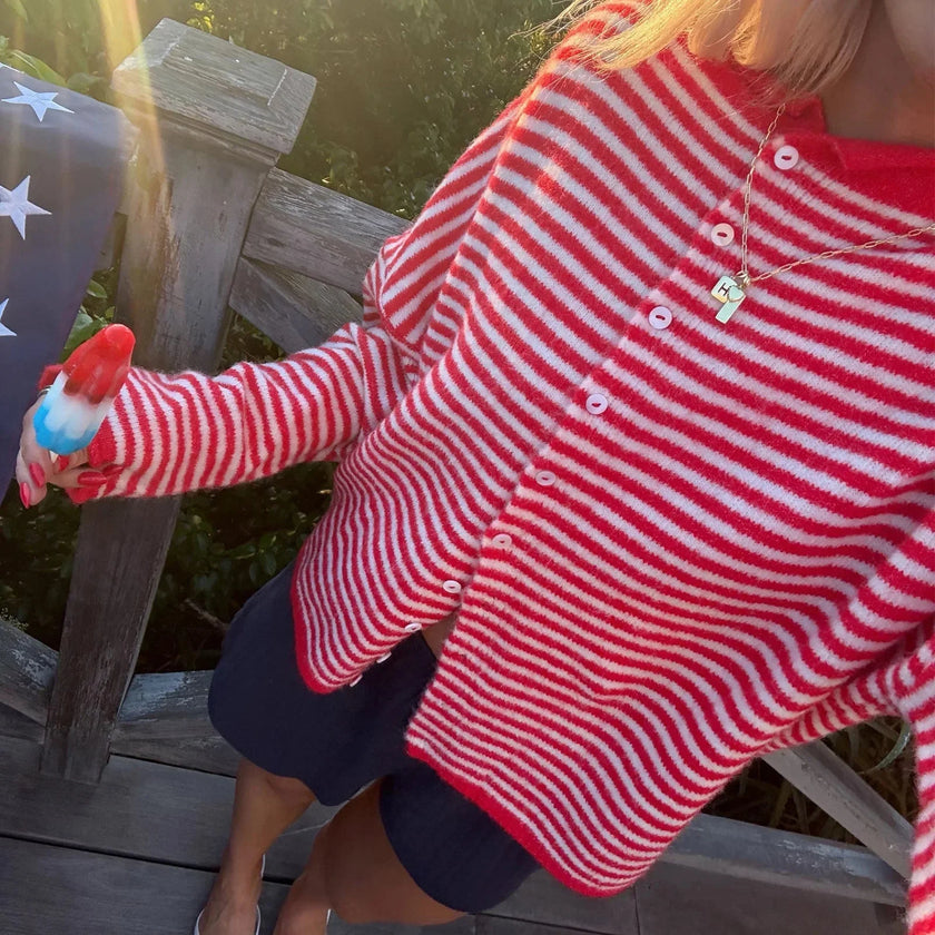 Evelyn | Women's Striped Button Front Cardigan Sweater with Cozy for Layering