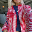 Evelyn | Women's Striped Button Front Cardigan Sweater with Cozy for Layering