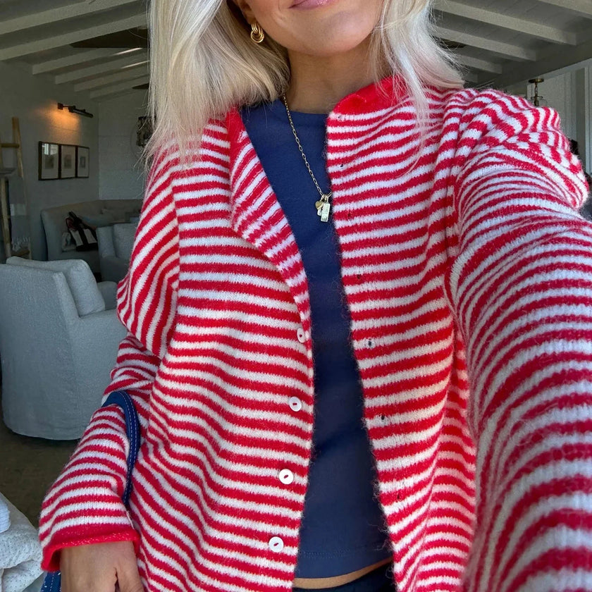 Evelyn | Women's Striped Button Front Cardigan Sweater with Cozy for Layering