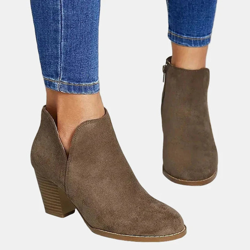 Victoria | Women's Suede Block-Heel Side-Zip Ankle Boots