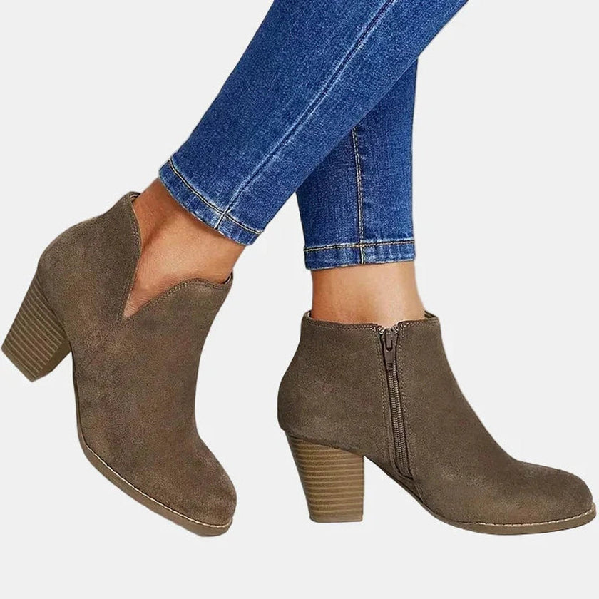 Victoria | Women's Suede Block-Heel Side-Zip Ankle Boots