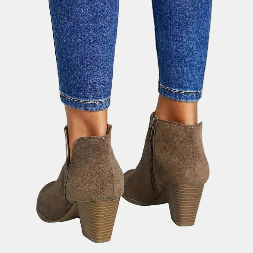 Victoria | Women's Suede Block-Heel Side-Zip Ankle Boots