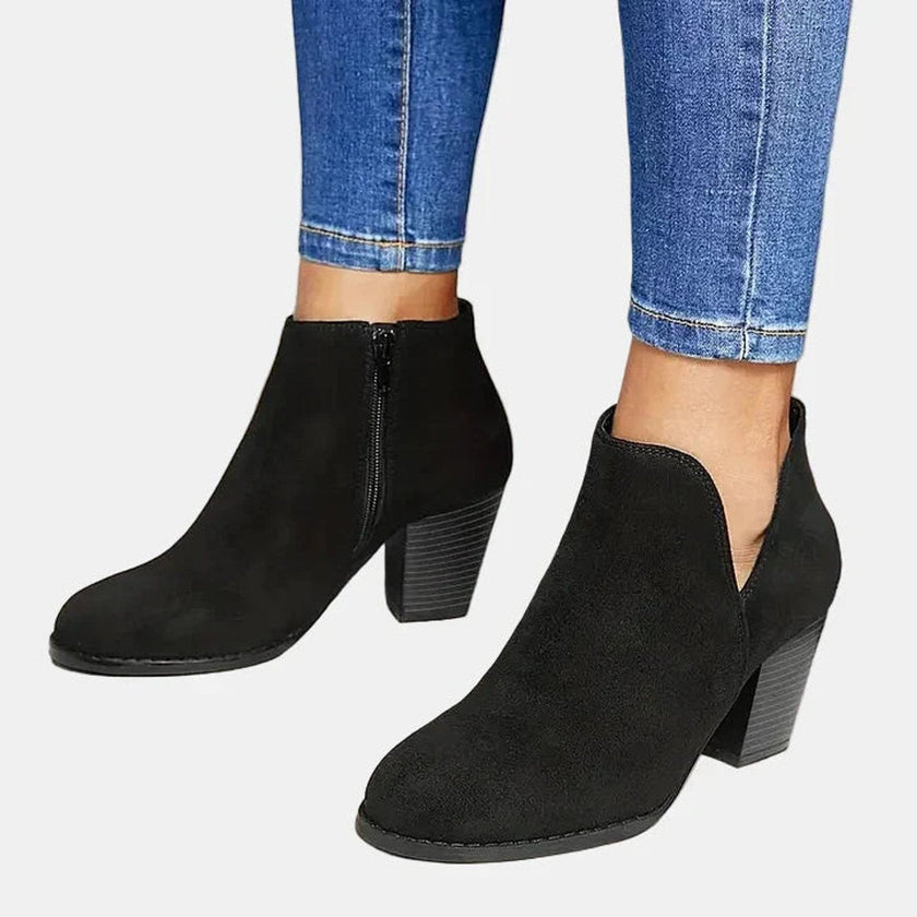 Victoria | Women's Suede Block-Heel Side-Zip Ankle Boots