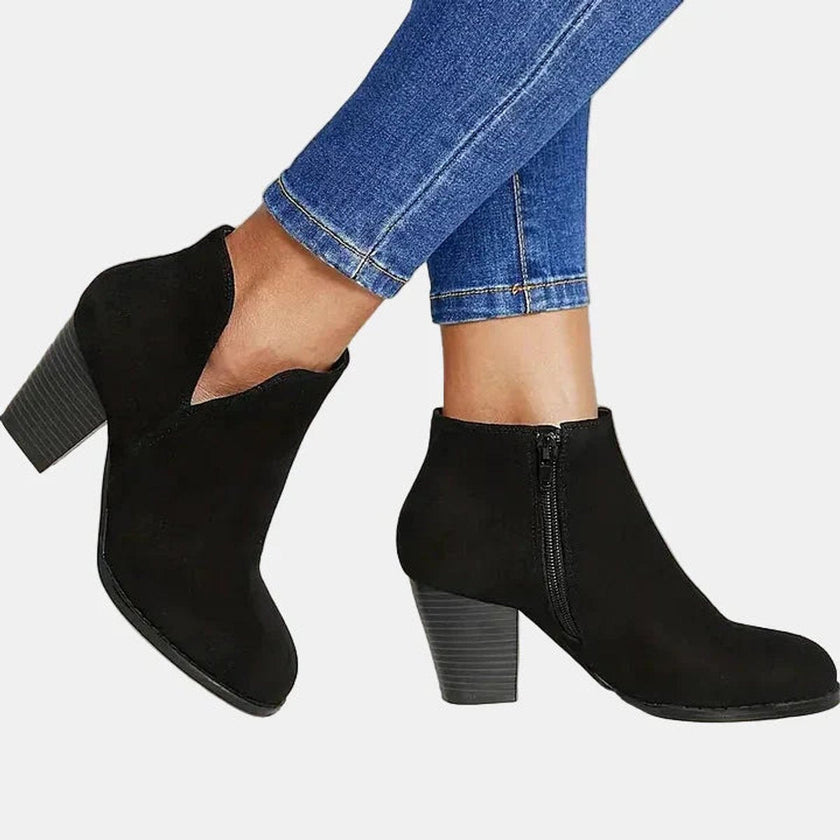 Victoria | Women's Suede Block-Heel Side-Zip Ankle Boots