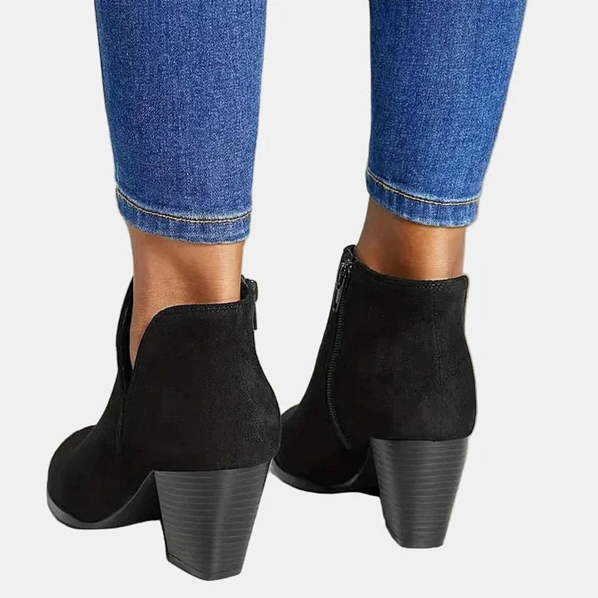 Victoria | Women's Suede Block-Heel Side-Zip Ankle Boots