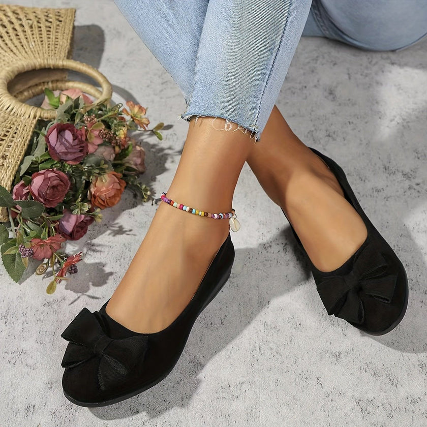 Scarlett | Women's Suede-Effect Bow-Detail Cushioned Slip-On Ballet Flats