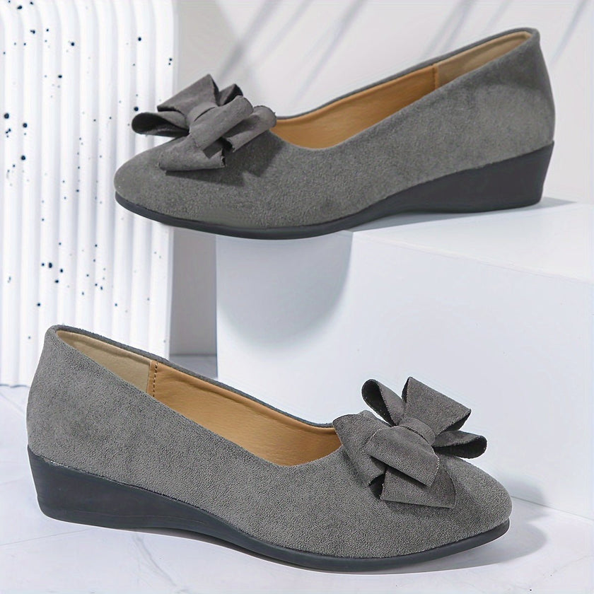 Scarlett | Women's Suede-Effect Bow-Detail Cushioned Slip-On Ballet Flats