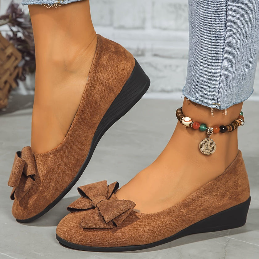 Scarlett | Women's Suede-Effect Bow-Detail Cushioned Slip-On Ballet Flats