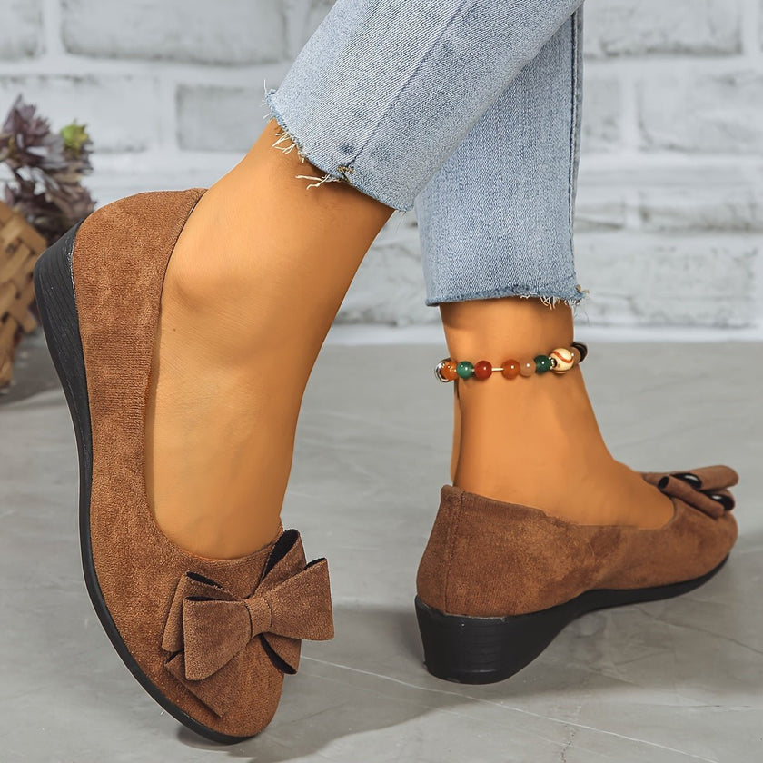 Scarlett | Women's Suede-Effect Bow-Detail Cushioned Slip-On Ballet Flats