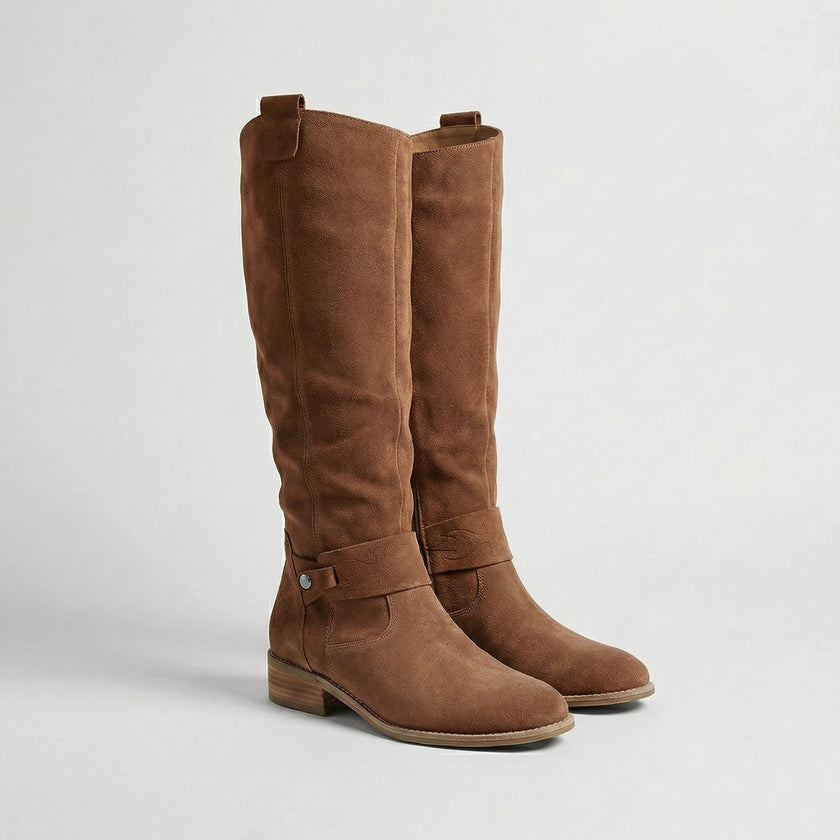 Evelyn | Women's Suede Look Low Heel Knee-High Slouch Ankle Boots