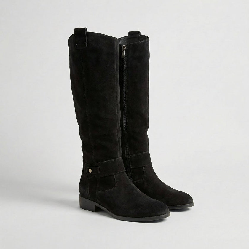 Evelyn | Women's Suede Look Low Heel Knee-High Slouch Ankle Boots