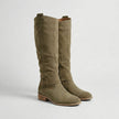 Evelyn | Women's Suede Look Low Heel Knee-High Slouch Ankle Boots