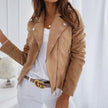 Faux Suede Moto Jacket Women Cropped Zip-Up Biker