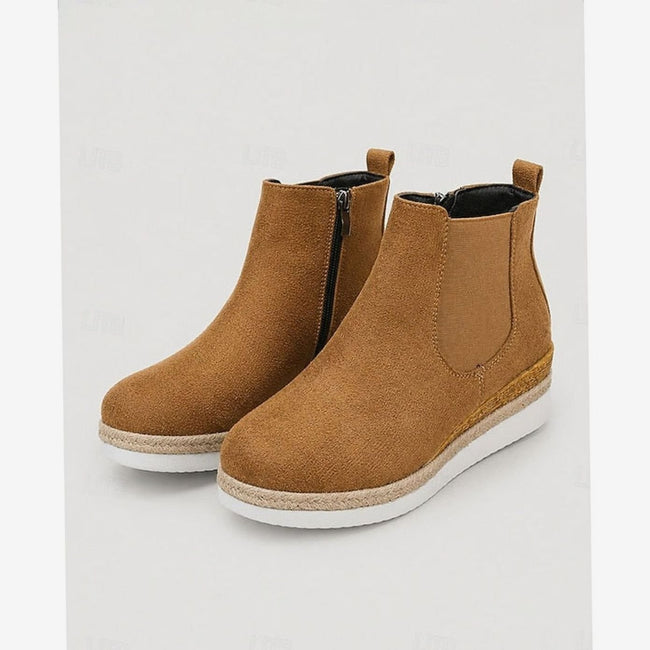 Chelsea Boots Suede Wedge Side Zip Braided Trim Ankle Boots | Sophia