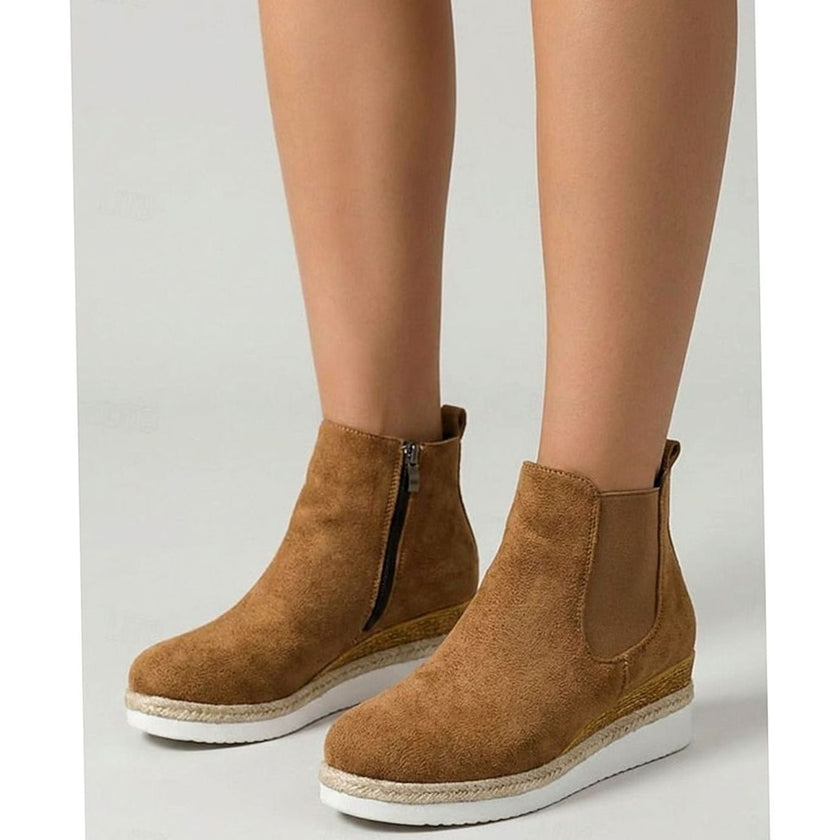 Sophia | Women's Suede Wedge Ankle Side-Zip Chelsea Boots