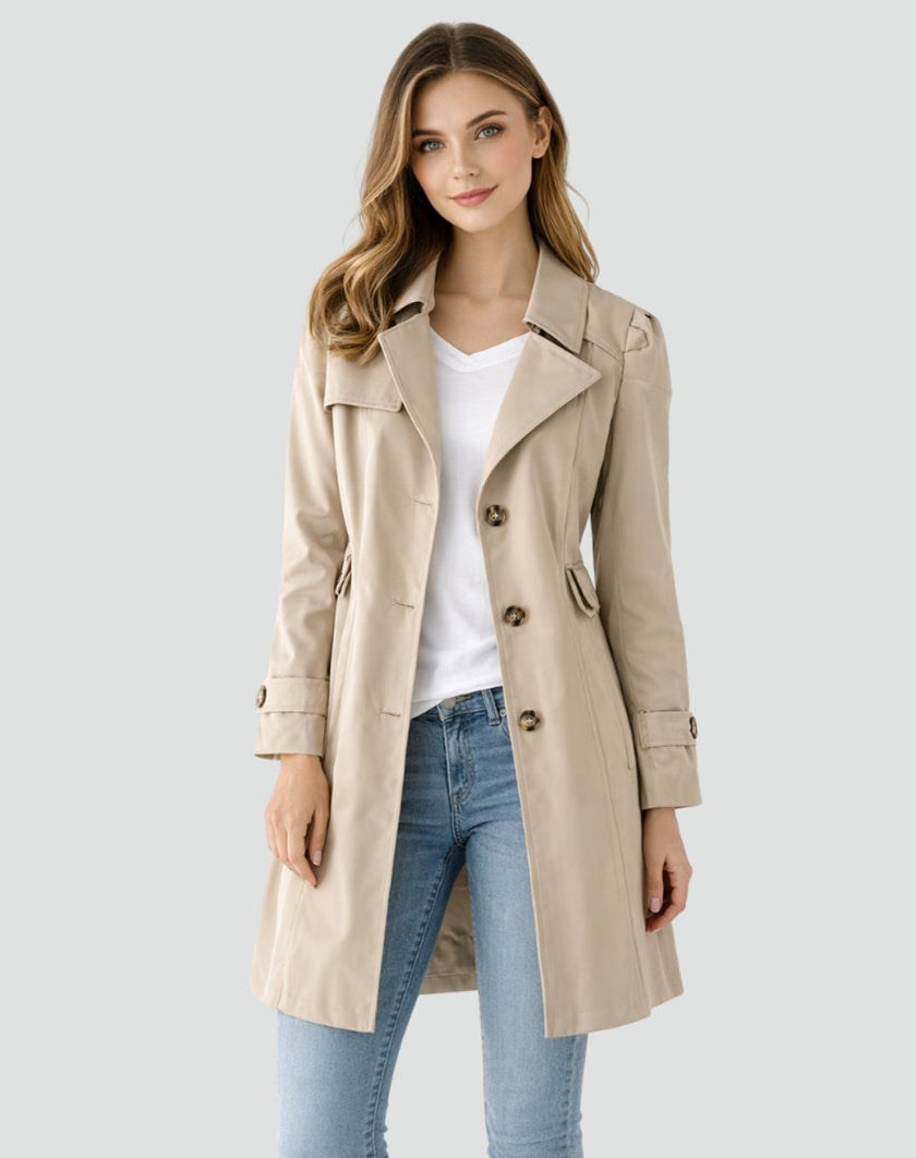 Trench Coat Women Tailored Mid-Length Double-Breasted