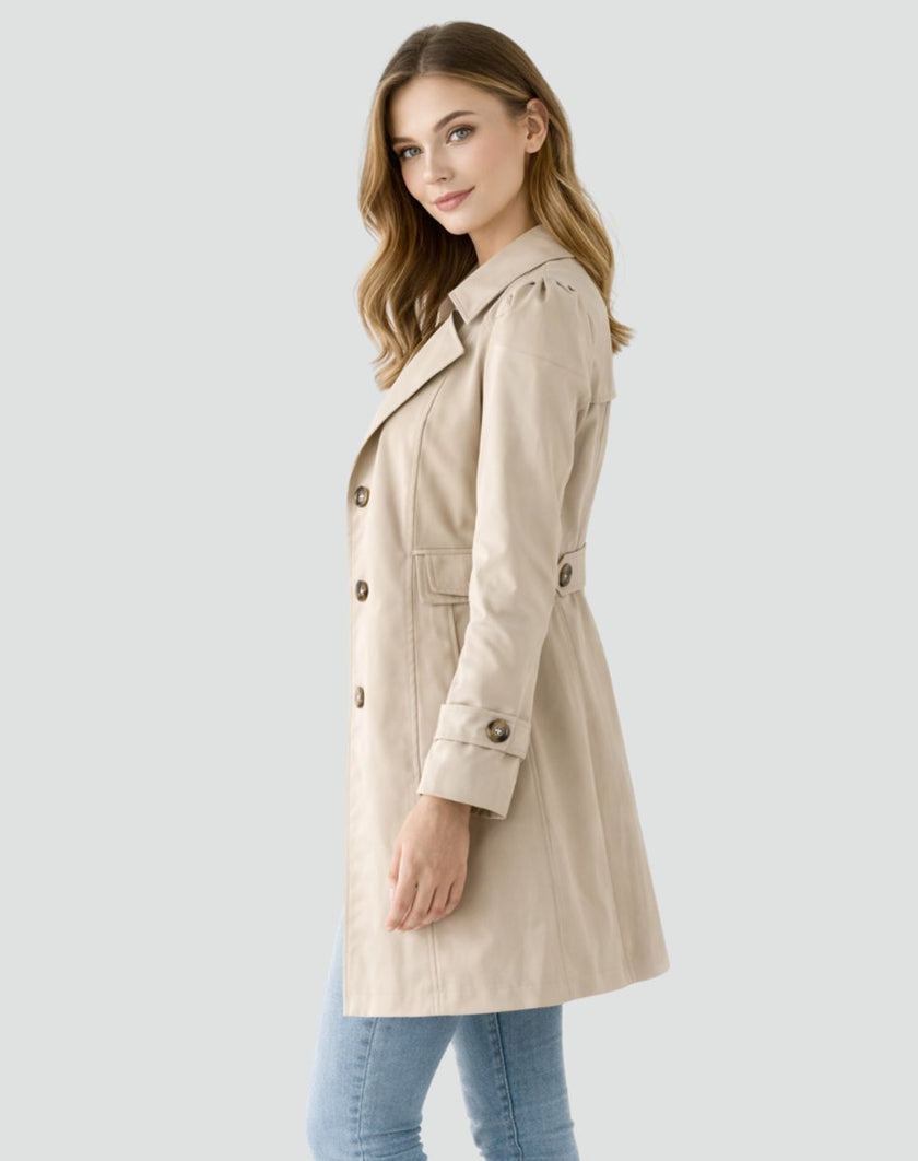 Trench Coat Women Tailored Mid-Length Double-Breasted