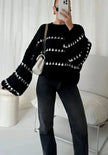 Esmee | Women's Textured Knit Crewneck Sweater Geometric Striped with Turtleneck for Casual