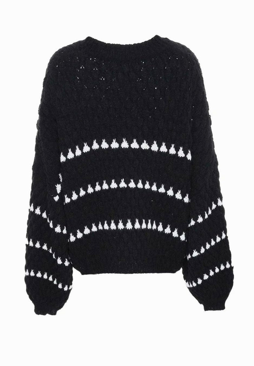 Esmee | Women's Textured Knit Crewneck Sweater Geometric Striped with Turtleneck for Casual