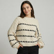 Esmee | Women's Textured Knit Crewneck Sweater Geometric Striped with Turtleneck for Casual