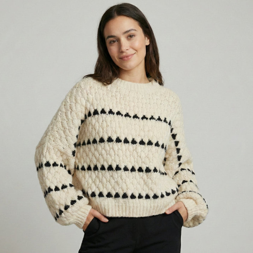 Esmee | Women's Textured Knit Crewneck Sweater Geometric Striped with Turtleneck for Casual