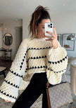 Esmee | Women's Textured Knit Crewneck Sweater Geometric Striped with Turtleneck for Casual