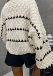Esmee | Women's Textured Knit Crewneck Sweater Geometric Striped with Turtleneck for Casual