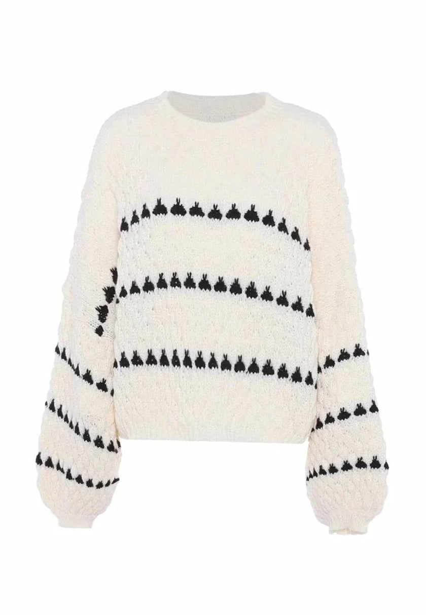Esmee | Women's Textured Knit Crewneck Sweater Geometric Striped with Turtleneck for Casual