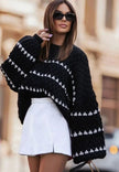 Esmee | Women's Textured Knit Crewneck Sweater Geometric Striped with Turtleneck for Casual