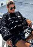 Esmee | Women's Textured Knit Crewneck Sweater Geometric Striped with Turtleneck for Casual