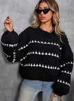 Esmee | Women's Textured Knit Crewneck Sweater Geometric Striped with Turtleneck for Casual