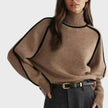 Bo | Women's Turtleneck Raglan-Sleeve Contrast-Trim Knit Sweater with Ribbed for Layering