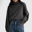 Bo | Women's Turtleneck Raglan-Sleeve Contrast-Trim Knit Sweater with Ribbed for Layering