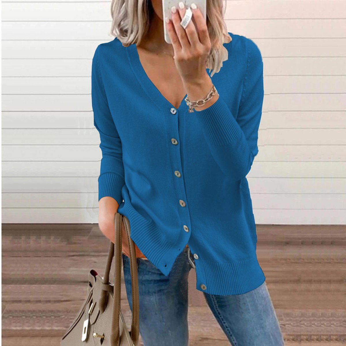 Button Up Cardigan Ribbed V Neck Relaxed Fit Knit Cardigan Sweater | Nora