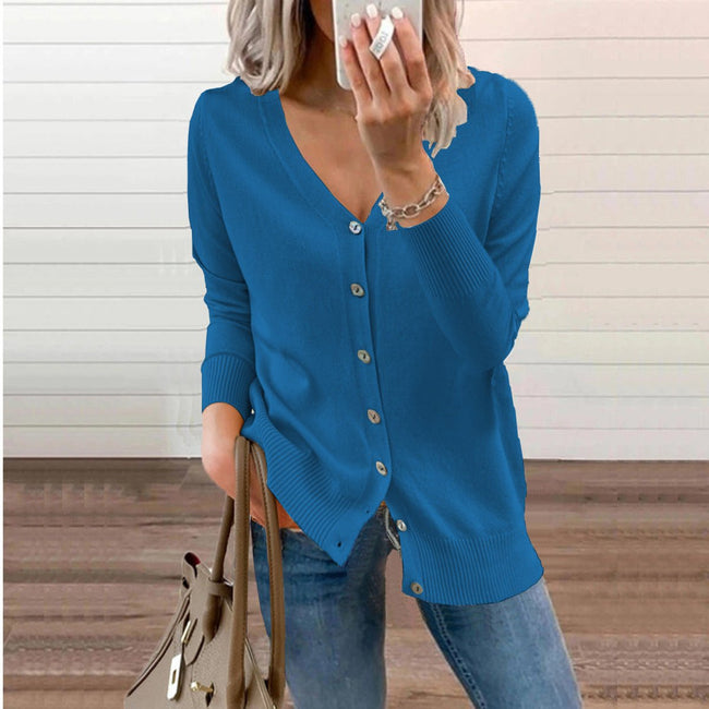 Nora | Women's V-Neck Button-Front Knit Cardigan with Ribbed Classic for Layering