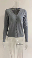 Nora | Women's V-Neck Button-Front Knit Cardigan with Ribbed Classic for Layering