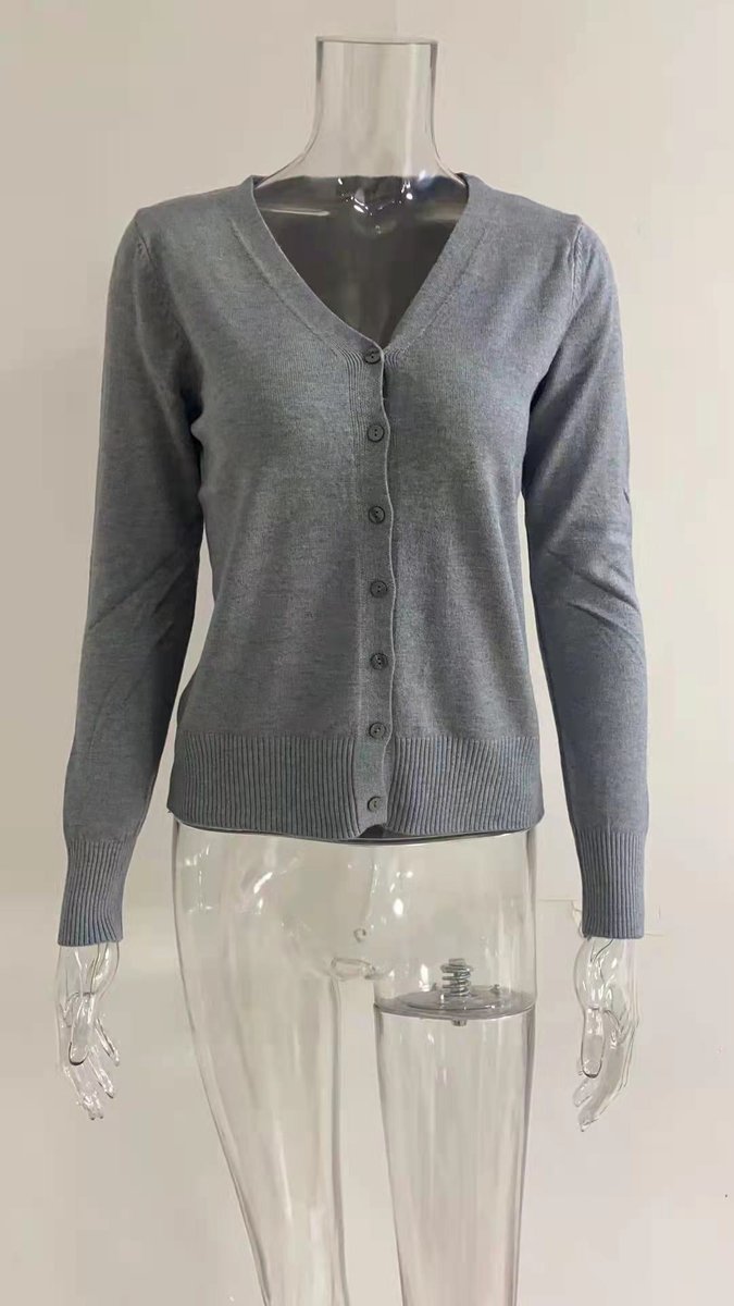 Nora | Women's V-Neck Button-Front Knit Cardigan with Ribbed Classic for Layering