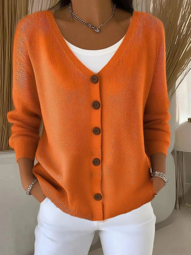 Sophia | Women's V-Neck Button-Front Long Sleeve Knit Sweater with Classic for Layering