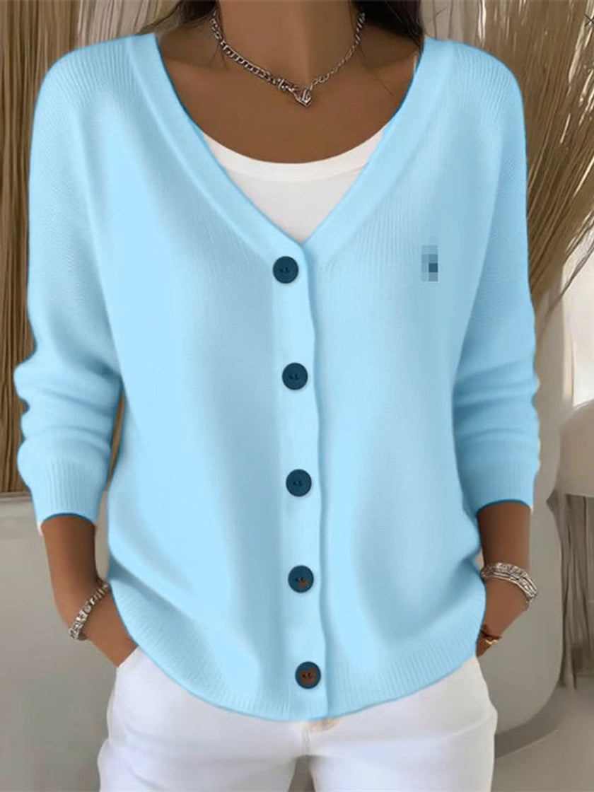 Sophia | Women's V-Neck Button-Front Long Sleeve Knit Sweater with Classic for Layering