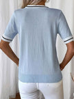 Sophia | Women's V-Neck Contrast-Trim Short-Sleeve Knit Pullover Top with Striped for Everyday