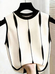 Sophia | Women's V-Neck Contrast-Trim Short-Sleeve Knit Pullover Top with Striped for Everyday