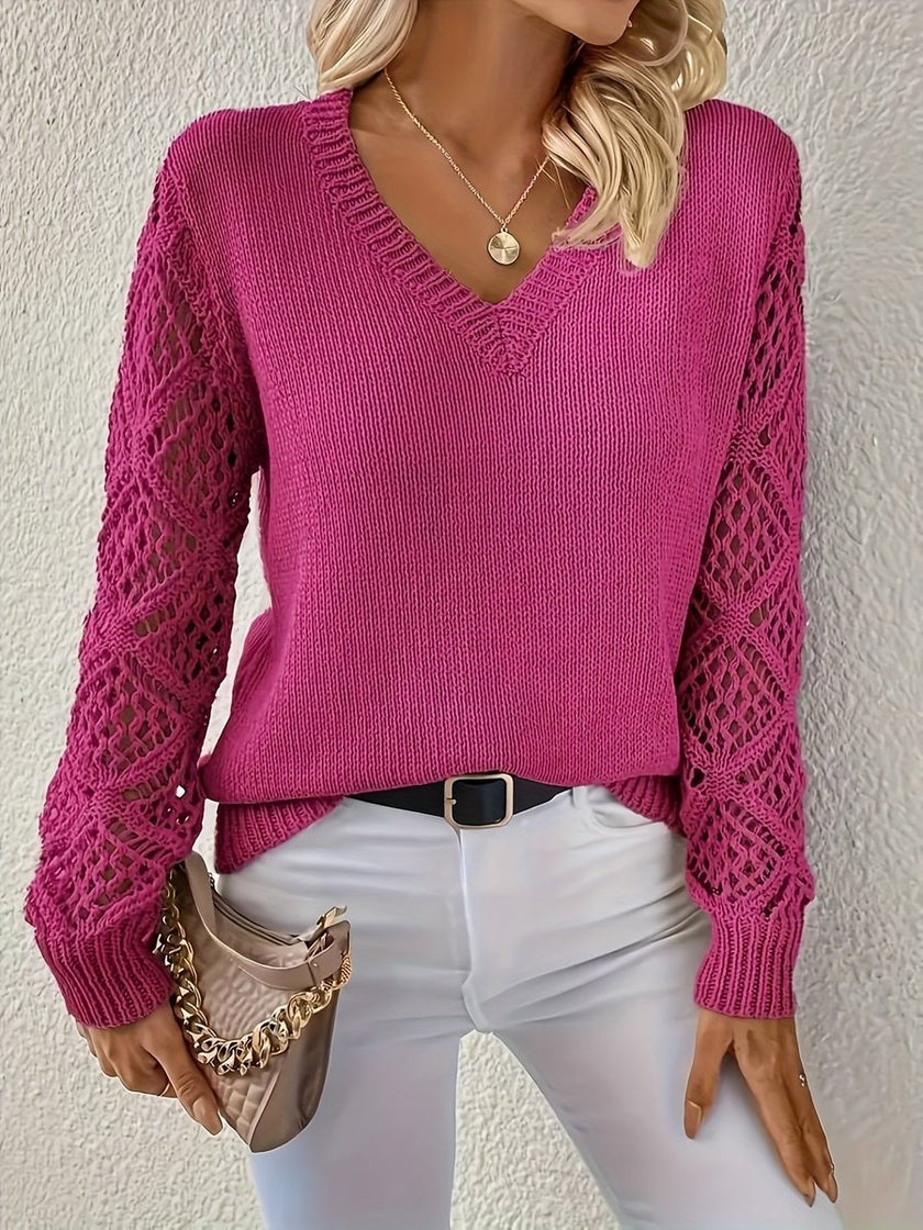 Evelyn | Women's V-Neck Hollow Sleeve Knit Sweater with Ribbed for Layering