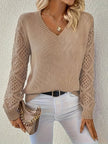 Evelyn | Women's V-Neck Hollow Sleeve Knit Sweater with Ribbed for Layering