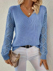 Evelyn | Women's V-Neck Hollow Sleeve Knit Sweater with Ribbed for Layering