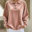 Layla | Women's Velvet Collared Button-Placket Relaxed Pullover Sweatshirt with Oversized for Everyday